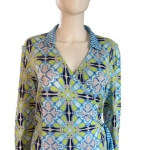 J. McLaughlin Blue Printed Wrap Dress XLarge - Picture 5 of 6